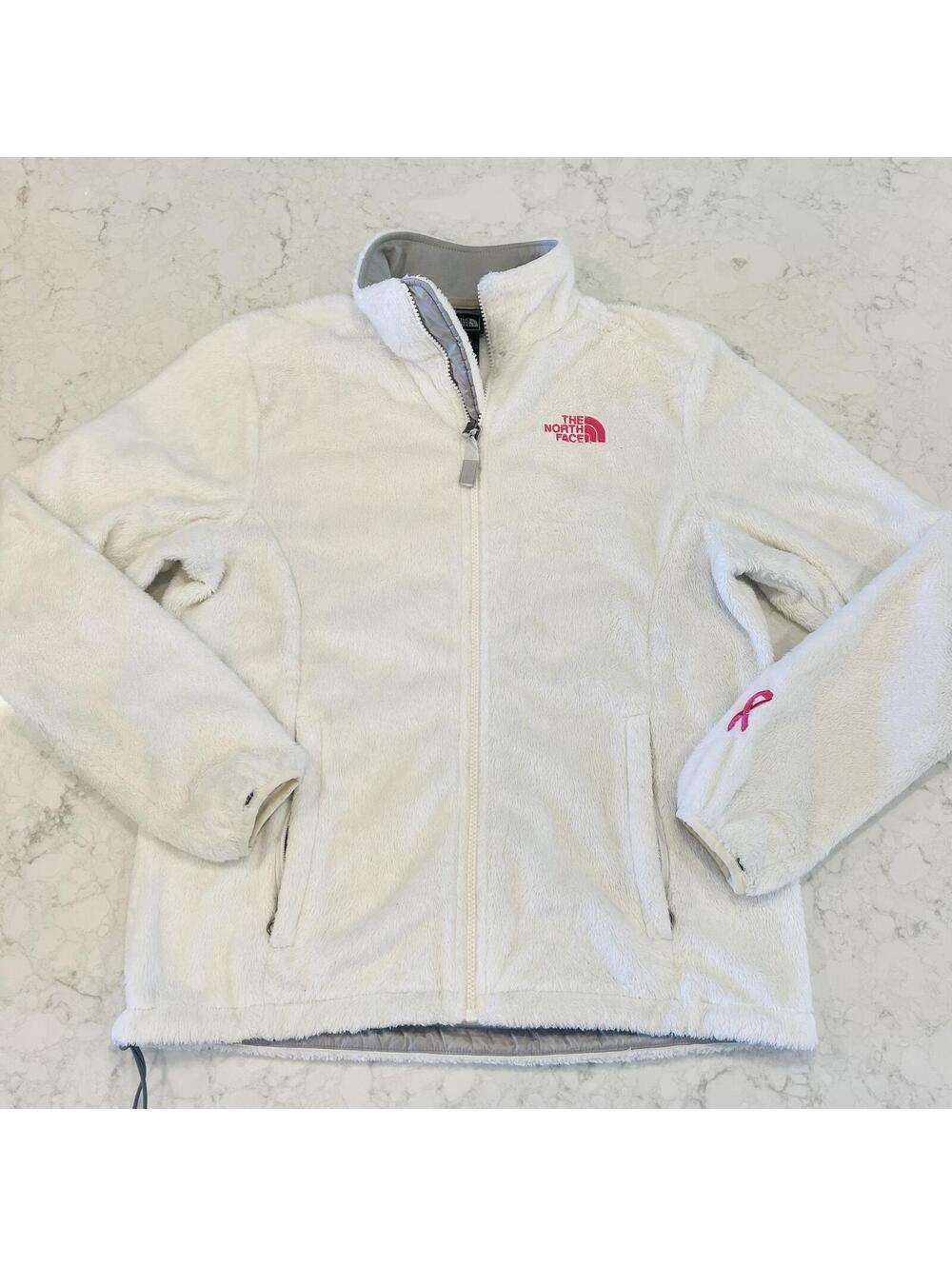 North Face Osito Fleece Jacket Coat White pink Ribbon Breast Cancer Medium